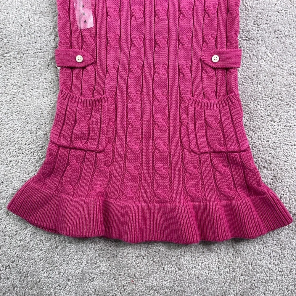 NEW Ralph Lauren Dress Girls Size 6 Pink Cable Knit Short Sleeve Ruffle Hem Prep